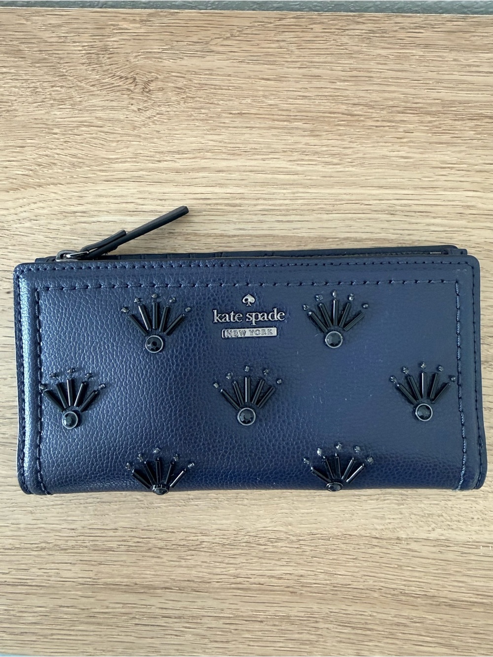 Kate Spade Wallet, Navy Leather with Black  Crystal Accents